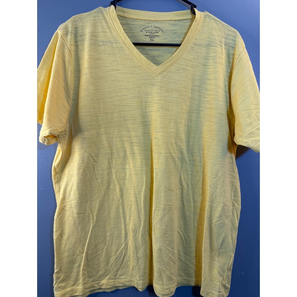Threads 4 Thought Mens XL Yellow Slub Knit V-Neck Short Sleeve T-Shirt RN77052
